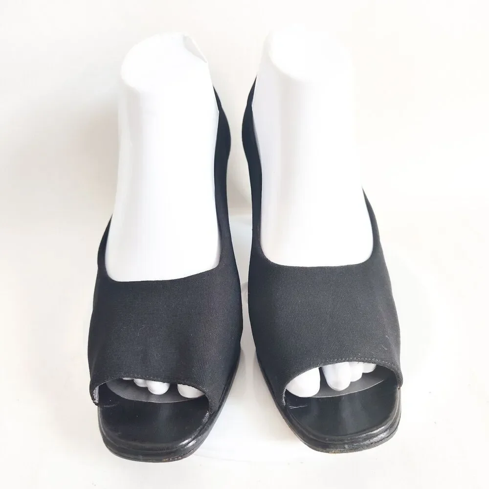 Stuart Weitzman Black Patent Leather Sole Open Toe Stiletto Heels 8.5 Sexy Pumps